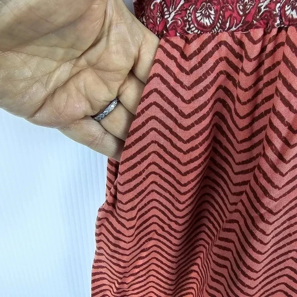 Lucky Brand Mandarin Tie Dress Rayon Button Up Sleeveless Red Boho size M - Picture 10 of 13